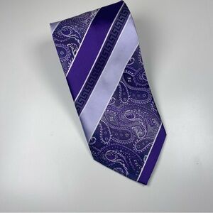 Fratello Purple Silver Stripe‎ Paisley Neck Tie W4" x L59"